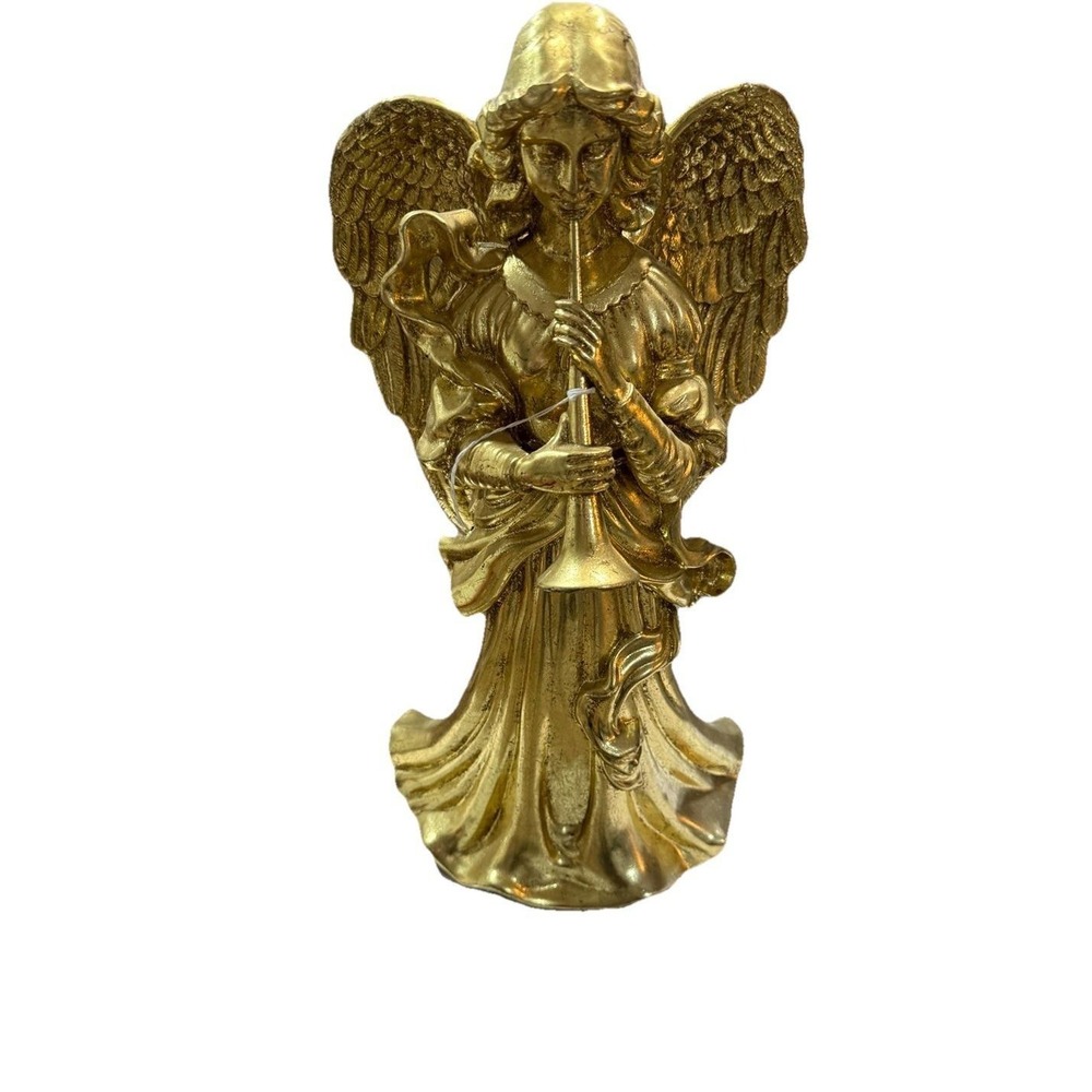 Vintage Large 18" Gold Angel w/Horn Statue Christmas Holiday Art Decor Figurine